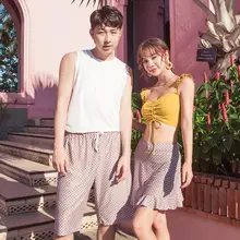 Желтый цветок пара из трех частей сплит сексуальный купальный костюм бикини-костюм мужские пляжные шорты романтические шорты-плавки