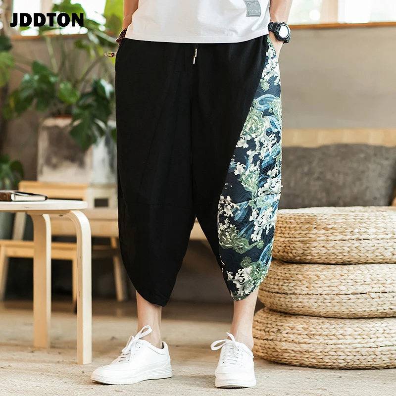 JDDTON 2020 Men Traditional Style Summer Big size Casual Calf-Length Pants Ethnic Style Print Patchwork Loose Male Trouser JE049 JDDTON 2020 Men Traditional Style Summer Big size Casual Calf-Length Pants Ethnic Style Print Patchwork Loose Male Trouser JE049
