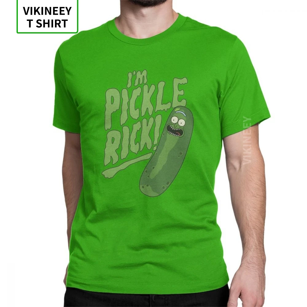 Мужские футболки Рик и Морти, футболки с надписью I'm Pickle Rick, винтажная одежда с круглым вырезом и короткими рукавами, футболка из хлопка размера плюс - Цвет: Зеленый