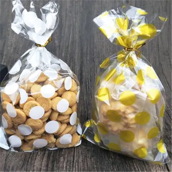 

100Pcs/pack White Golden Dots Bag Cookies DIY Gift Bags For Birthday Wedding Party Candy Food Handmade Soap Packaging Bags