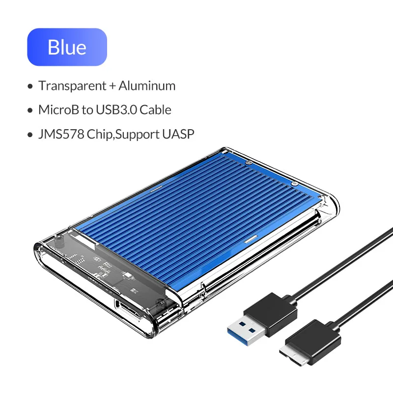 Blue ORICO 2,5 дюймов SATA для USB 3,0 HDD чехол емкость 4 ТБ прозрачный жесткий диск Корпус для HDD SSD диск 5 Гбит/с HD внешний HDD коробка - Цвет: Blue