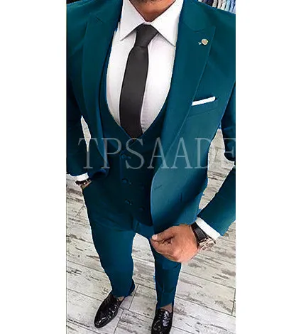 blue-green TPSAADE новейший дизайн пальто брюки зеленый мужской Костюм приталенный 3 предмета смокинг стильные костюмы для жениха на заказ Выпускной вечерние Блейзер Terno - Цвет: blue-green