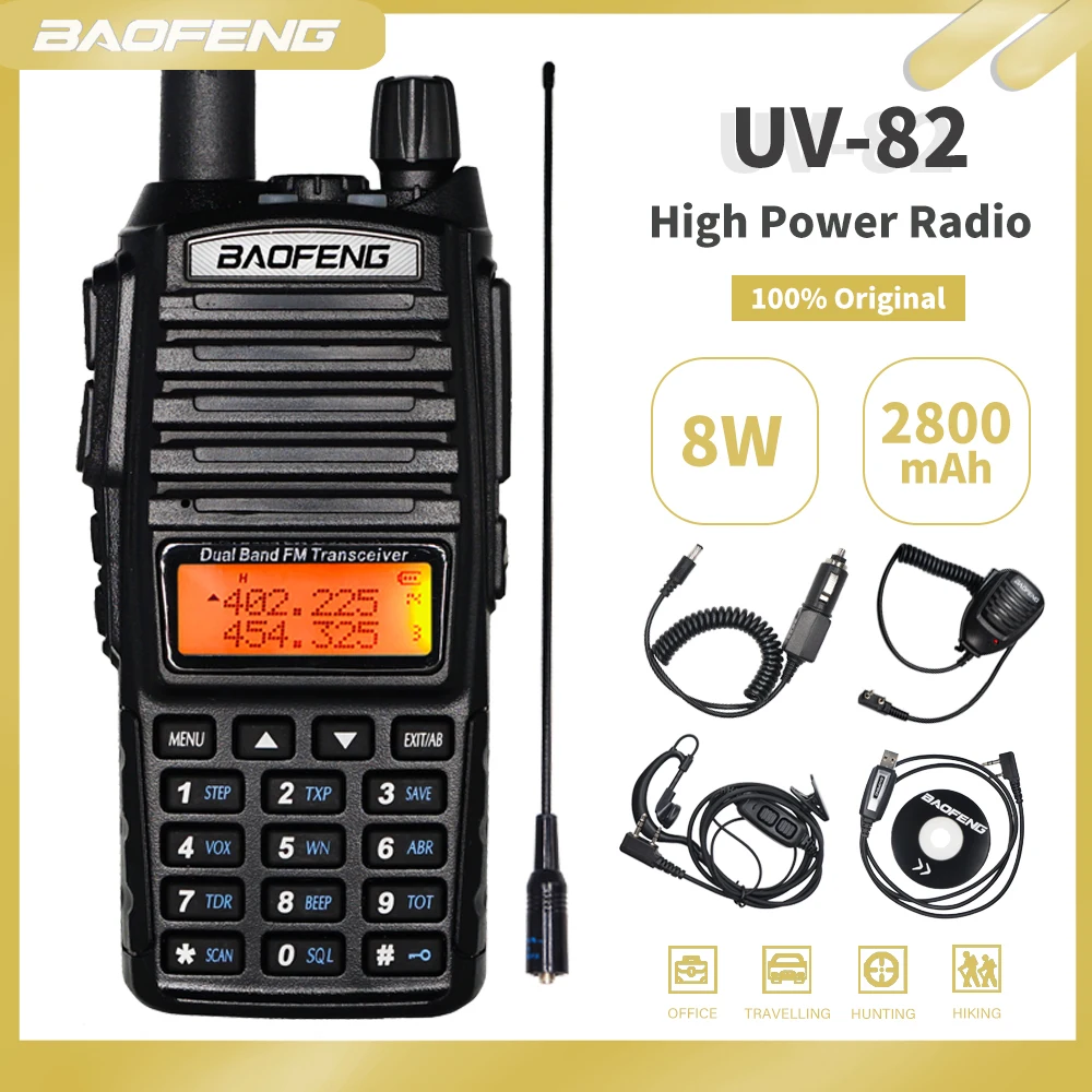 Высокая Мощность 8 Вт UV-82 иди и болтай Walkie Talkie UV 82 Dual Band 136-174 МГц &amp 400-520