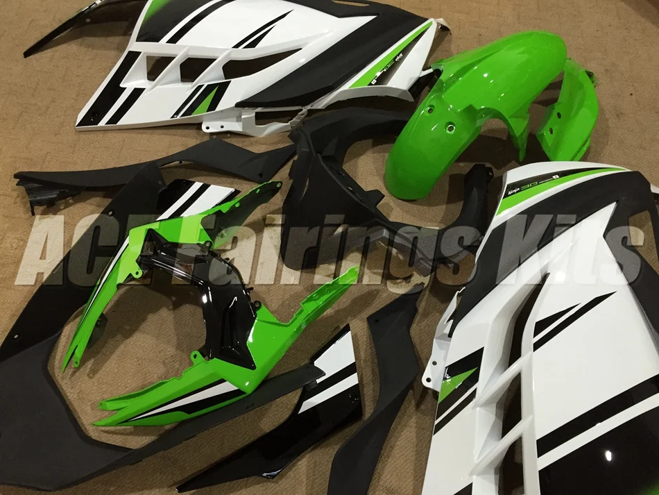 ABS обтекатель комплект для Kawasaki Ninja300 EX300 300R 2013, 13, 14, 15, 16, 17, обтекатели впрыска зеленого и белого цветов, Лидер продаж
