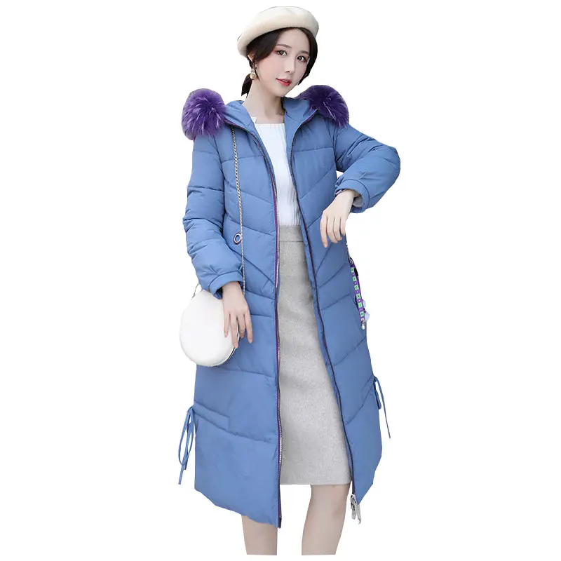 

Women Long Fur Collar Hooded Bakery Oversize Winter Down Coat Slim Jacket Thick Warm Cotton Padded Wadded Parkas Big Pocket