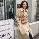 Весенняя и Осенняя новая Корейская версия длинной ветровки Женская двубортная свободная талия выше колена пальто tidetide