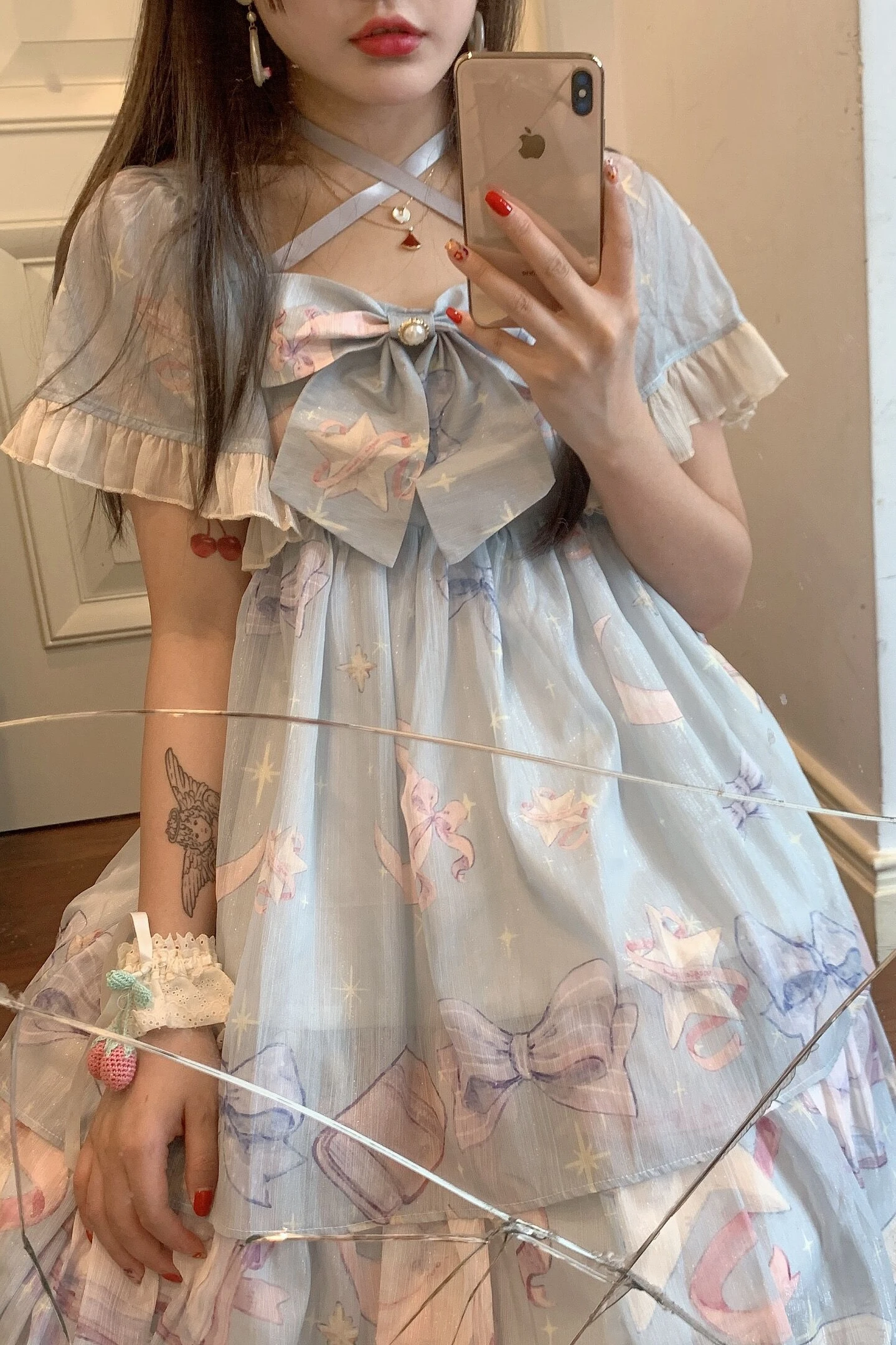 

Lolita Fairy Star Printing Lace-up Loli Princess Daily Dress High Waist Cute Victorian Dress Kawaii Girl Gothic Lolita Op Loli