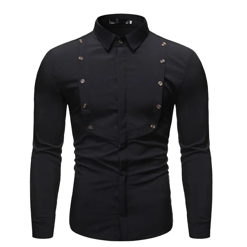 

Solid color Casual Men's Shirt Long sleeve Luxury Social Shirt for Men Unique button design Slim fit New