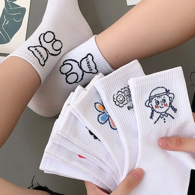 Cute Cartoon Doodle Women Socks Cotton Happy Funny Long Socks Harajuku