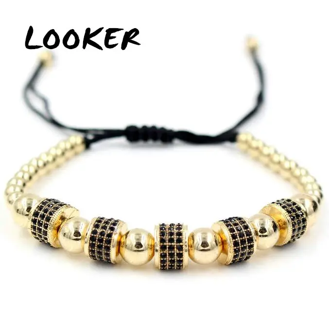 LOOKER Модный золотой цвет полный CZ Шарм Анил Arjandas браслет Micro Pave Установка Чешский плетение Мужчины Женщины макраме браслет из бисера