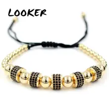 LOOKER Модный золотой цвет полный CZ Шарм Анил Arjandas браслет Micro Pave Установка Чешский плетение Мужчины Женщины макраме браслет из бисера