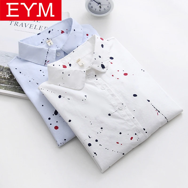 EYM повседневные блузки женские Осенняя Новая блузка с отложным воротником с принтом граффити и длинными рукавами женские топы в офисном стиле