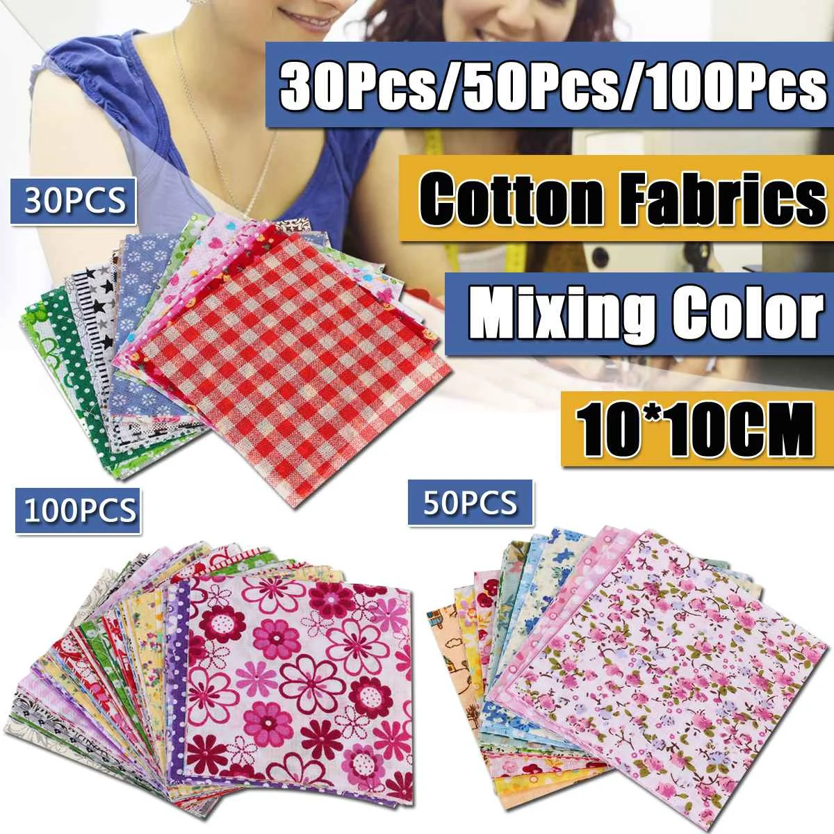 30/50/100Pc 10cmx10cm Cotton Quilting Fabric Sewing Bed Sheet Dress