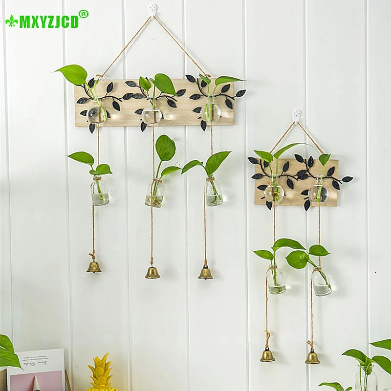 Wall Mounted Glass Vase Leaf Sculpture Wind Chime Pendant Hydroponic Plant Transparent Flower Pot Home Office Decorations On Aliexpress