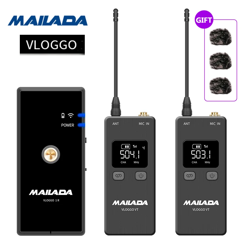 

Microphone Mailada Vlog Go UHF Condensor Wireless Mic Video Recording Lavalier Lapel Trans/Receivers for Phones DSLR pk Rode
