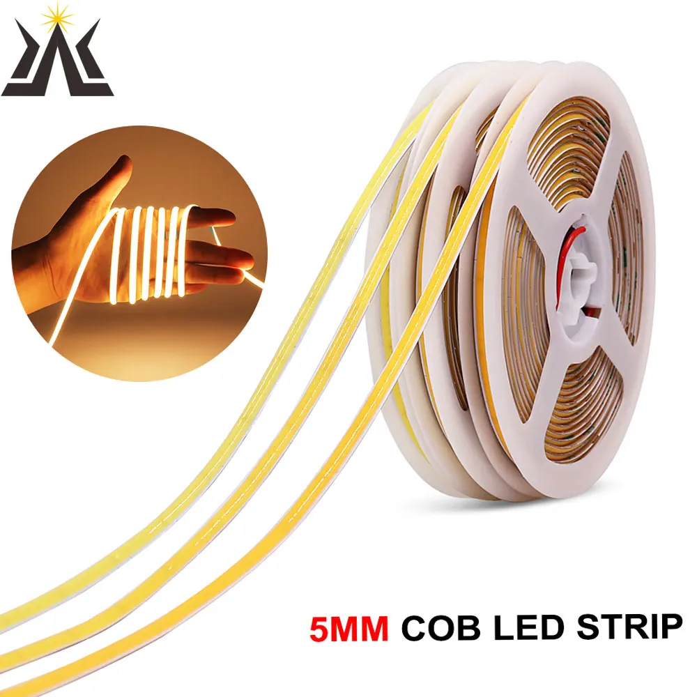 5MM Ultra Thin LED Strip COB Bar Light 24V 12V Warm Day Cool White Red Blue Green Amber Yellow Color RA90 Flexible Led Tape Lamp | Лампы и