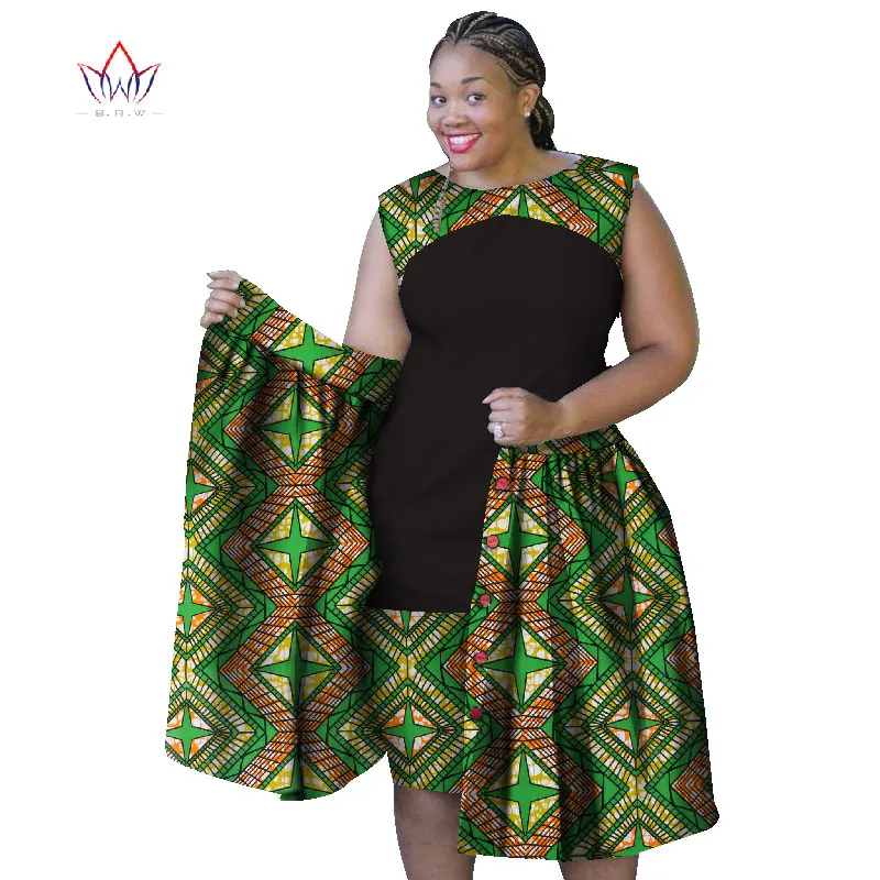Летние африканские платья для женщин, плюс размер, женское хлопковое платье без рукавов с круглым вырезом 6XL, африканская одежда с принтом, натуральная WY1069 - Цвет: 4