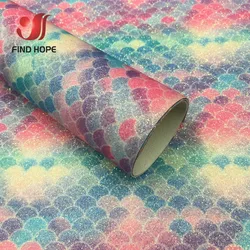 Floral Sparkle Glitter Faux Leather Fabric for Crafting and DIY Projects (Purple Mermaid)