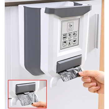 9L Folding Trash Can Wall Mounted Waste Bin Kitchen Dustbin Cabinet Door Hanging Trash Recycle Bin Portable Car Trash