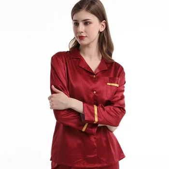

Women's Solid Color Simple Long-Sleeved Trousers Ice Silk Home Service New Spring, Summer and Autumn Women's Silk-like Pajamas