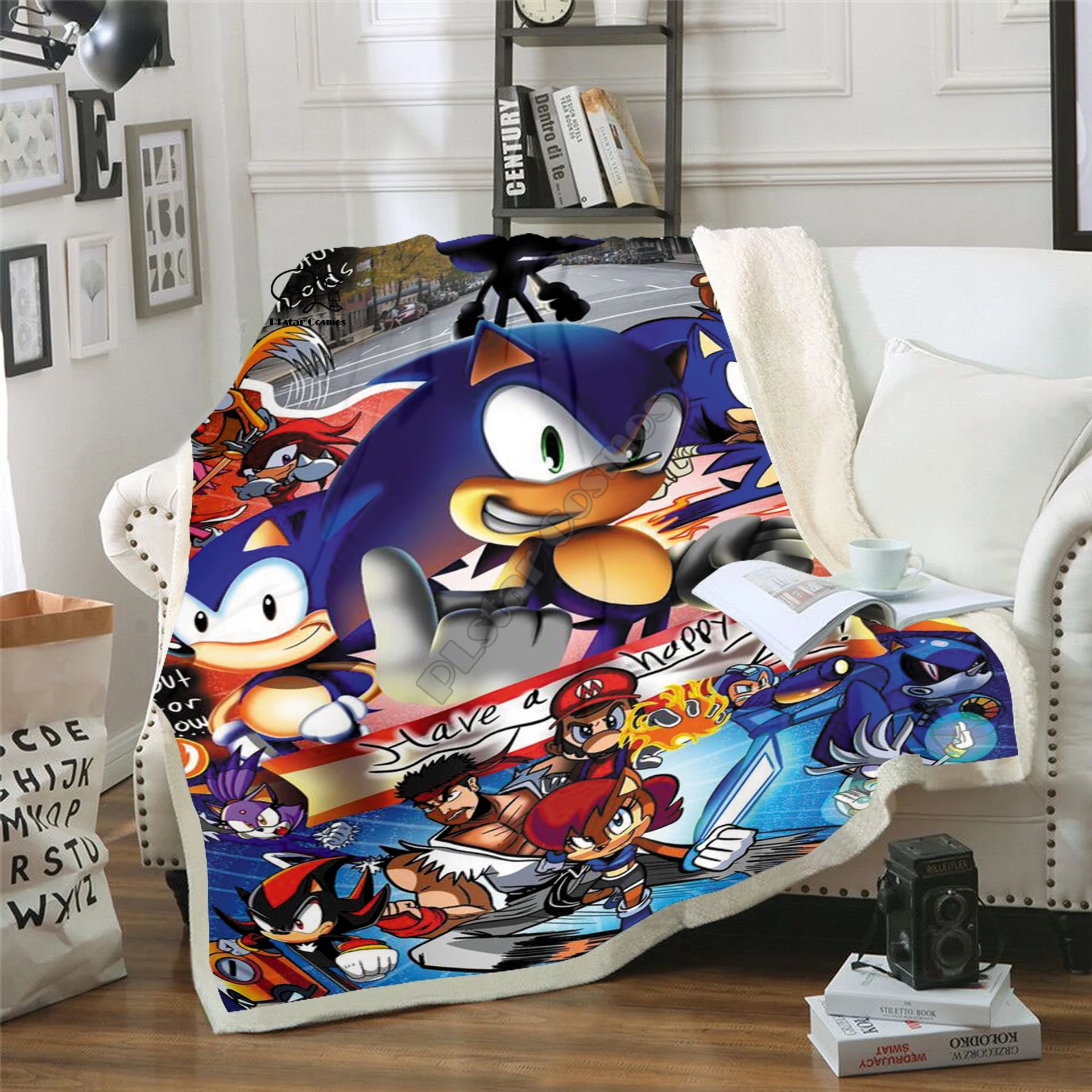 

Plstar Cosmos Cartoon Anime Super Sonic Blanket 3D print Sherpa Blanket on Bed Home Textiles Dreamlike style-5