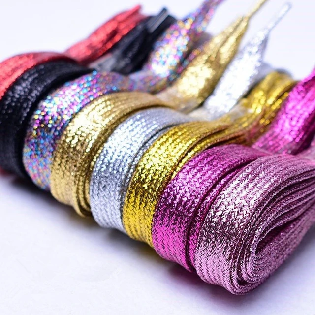 Cordones coloridos de Lurex para zapatillas de deporte, cordones coloridos  y brillantes de 1 cm de ancho, informales, de cuero, color blanco, envío