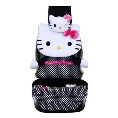 Автомобильное кресло Hello kitty, четыре сезона, универсальный, ледяной шелк, автомобильный коврик, чехол, милый мультяшный, женский, KT, кошка, подушка для сиденья - Название цвета: Black B