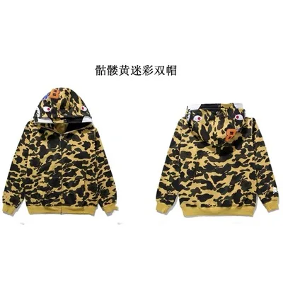 3 yellow Осень-зима, бренд tide Hong Kong, камуфляж, Акула, двойная шапка, толстовки, пальто, пара, свободные, хип-хоп, для мужчин/женщин, V1228 - Цвет: 3 yellow