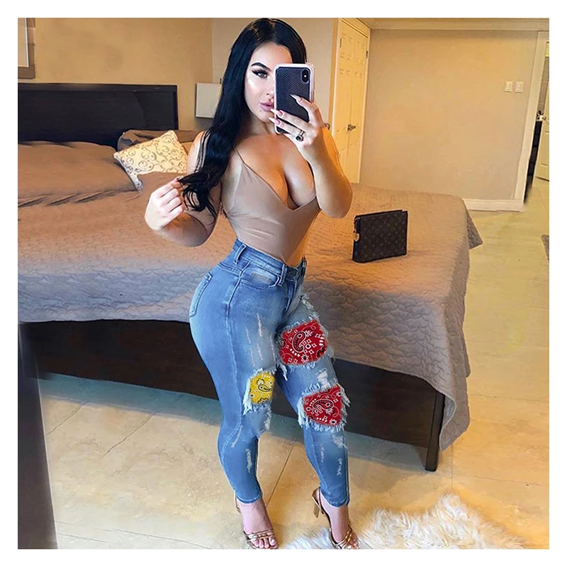 

Autumn Women Patchwork Jeans Fashion Loose Casual Breathable Color Contrast Skinny Tappered Loose All Match Denim Pants Female