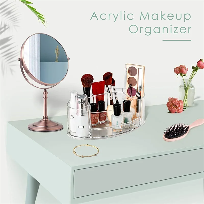 SUNFICON Soporte organizador de brochas de maquillaje con tapa giratoria  transparente, hermosas perlas, sin polvo, estuche de almacenamiento de