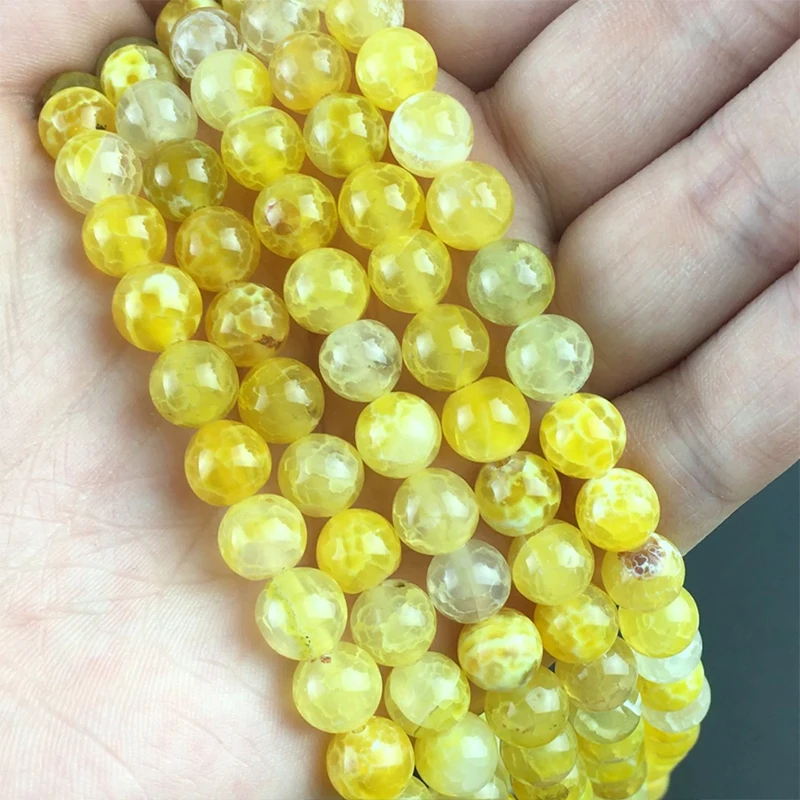 

Natural Stone Yellow Dragon Veins Fire Agates Round Loose Spacer Beads For Jewelry Making DIY Bracelet Accessories 15" 6/8/10mm