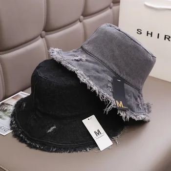 

202003-leshi32615 new Summer Denim fabric Wear out soft leisure bucket cap men women fishermen hat