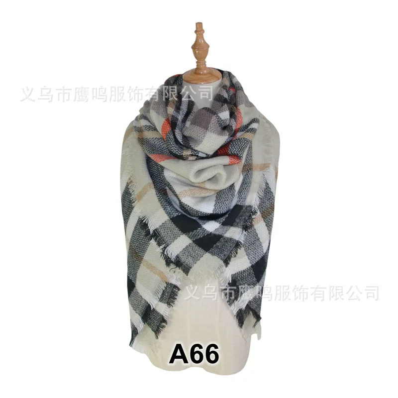 Кашемировый шарф длинная клетчатая шаль треугольный классический платок плед пончо бандана палантины пашмины шарф для женщин - Цвет: 24