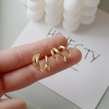 

925 Silver South Korea Dongdaemun Song Hye-kyo Celebrity Style Metal Multilayer Circular Ring C Word Earrings Women's Non-mains