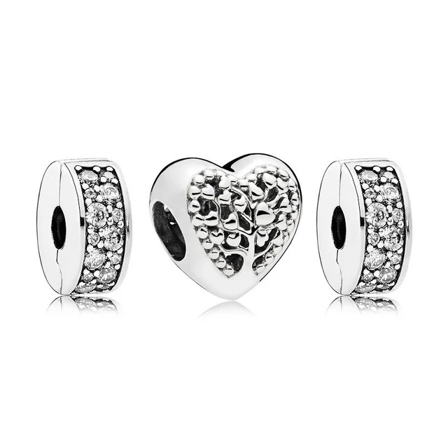 

100% 925 Sterling Silver RAU0449 791817CZ Brand New SHINING ELEGANCE SPACER CLIP Flourishing Hearts Charm Pack Set