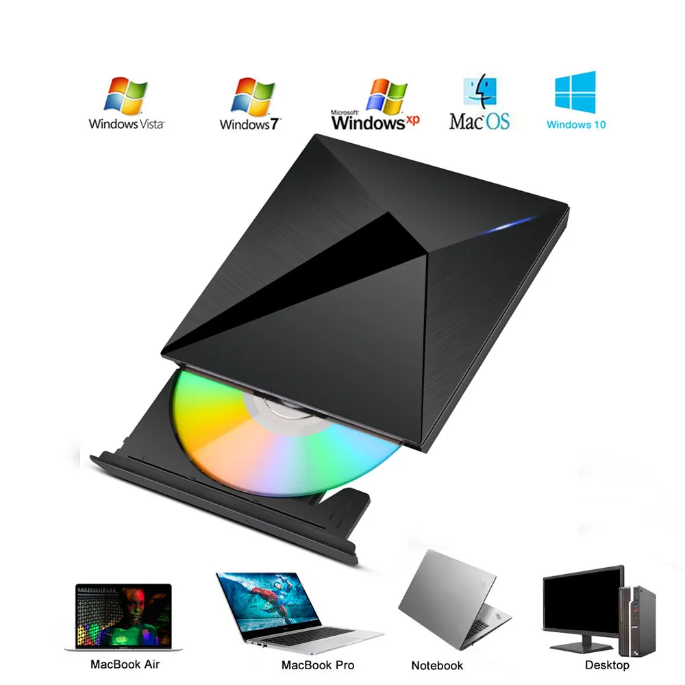 KuWFi Внешний USB3.0 привод CD DVD Usb Оптический привод DVD RW CD писатель CD/DVD Rom плеер горелки для ноутбука/ПК