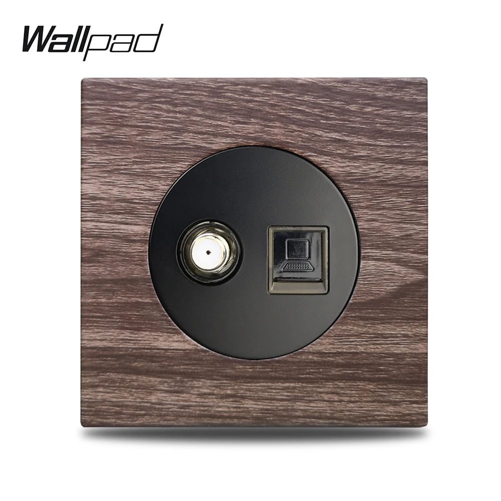 Wallpad L6 Wood Panel Satellite TV Antenna CAT6 Computer PC Data Internet Jack Socket Wall Wiring Outlet | Обустройство дома