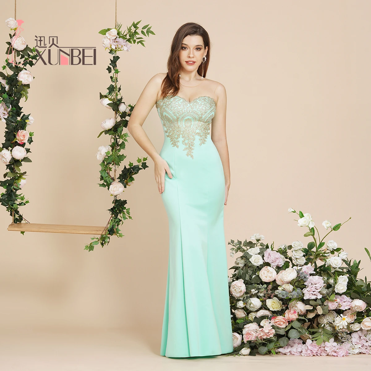 

Light Green Bridesmaid Dresses Mermaid Lace Applique Mesh Neck See through Sexy Backless Evening Party Dresses For Weddings