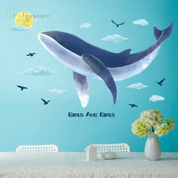 

Cute blue whale wall sticker home decoration self-adhesive stickers living room decoration warm bedroom decorative wall decor