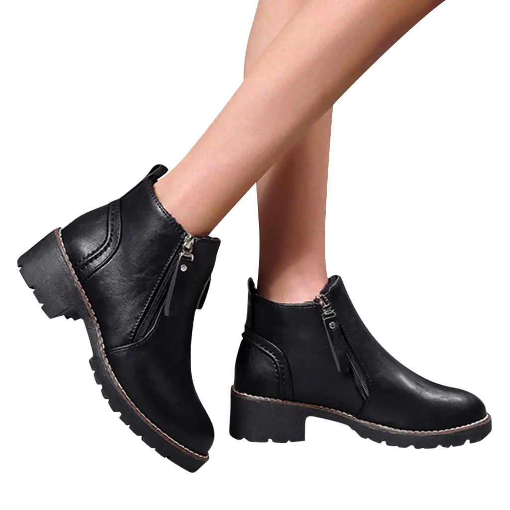Зимние женские повседневные красивые ботинки на молнии в стиле ретро с резным