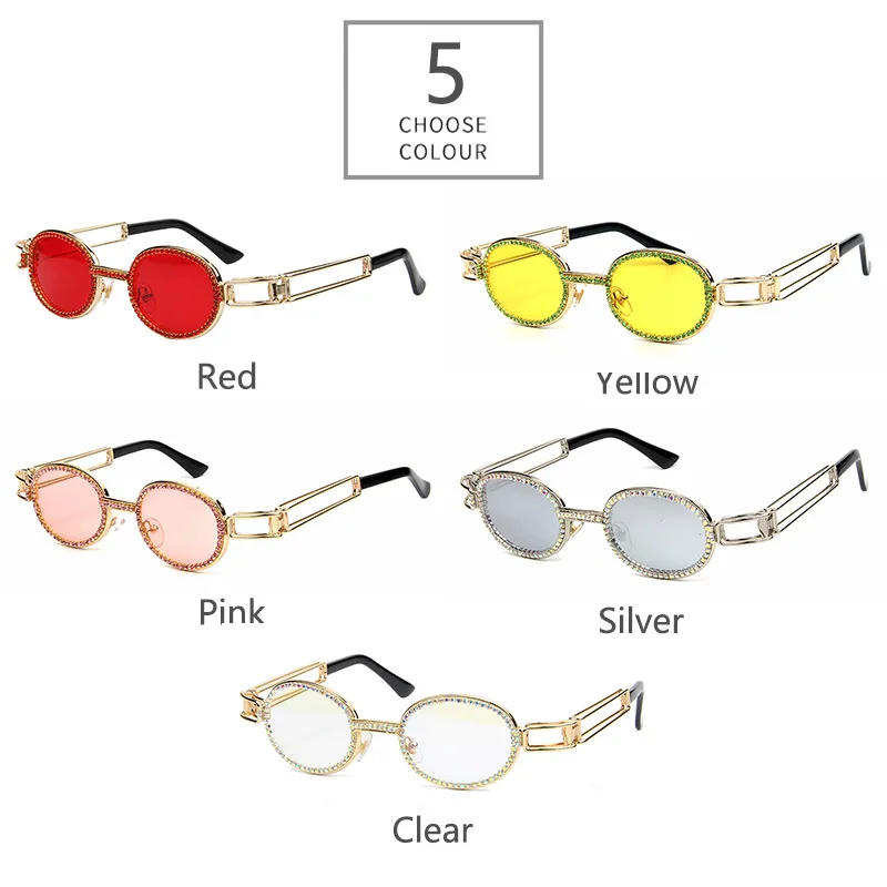 Винтажные Круглые Солнцезащитные очки для женщин Роскошные брендовые дизайнерские модные стимпанк красочные прозрачные линзы со стразами овальные очки Oculos