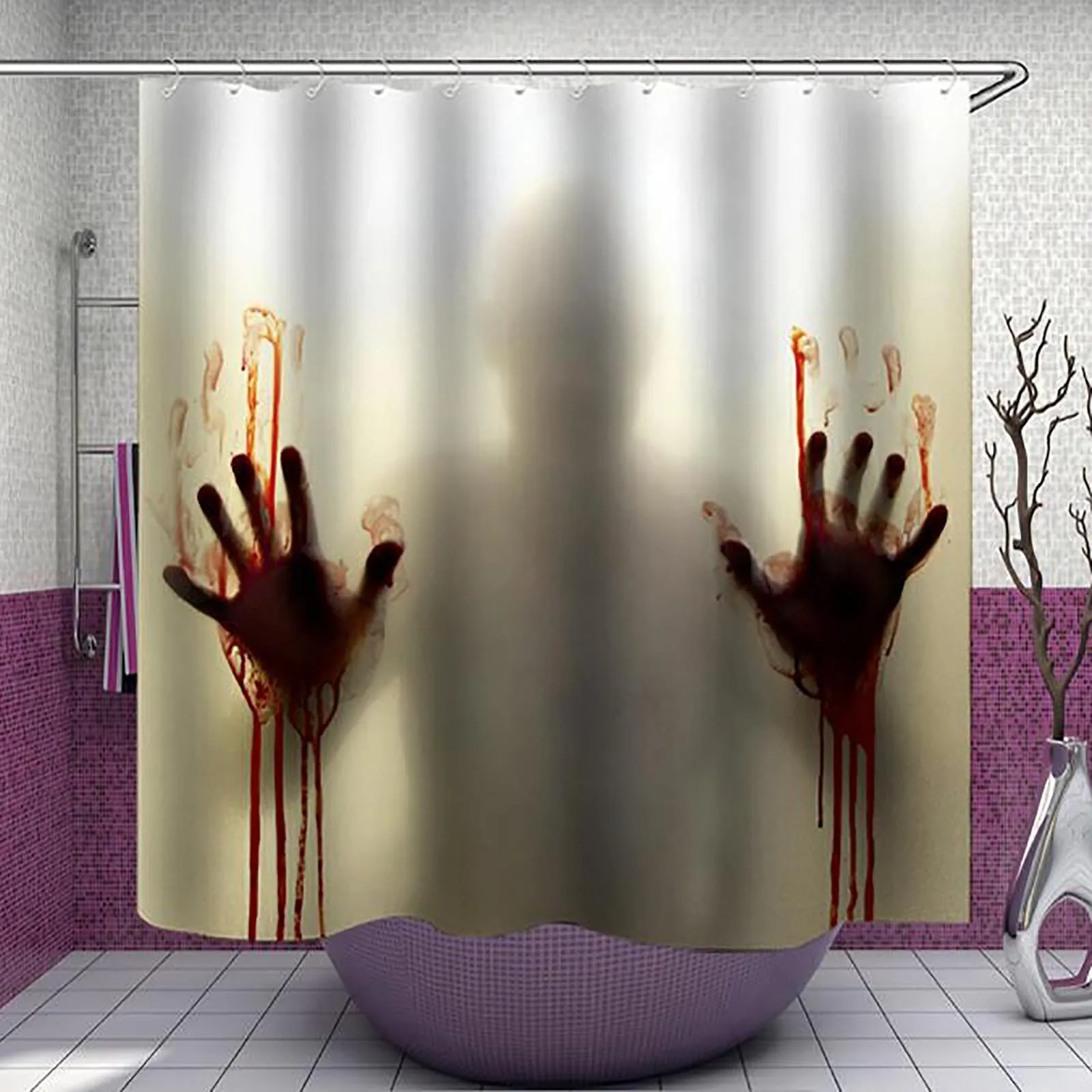 Happy Halloween Horror Shower Curtain Bloody Hands Ghost Shadow Scary Waterproof Polyester Fabric Bath Screen | Дом и сад