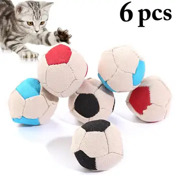 

6pcs Bite Resistant Pet Ball Toys Set Creative Canvas Football Shape Cat Ball Toy Cat Play Toy Pet Supplies Cat Favors