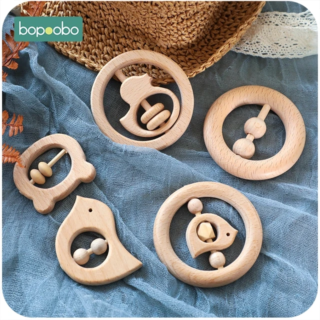 1pc Baby Toy Wooden Teether Food Grade Material Baby Rattle Wood Ring Baby Teether Crib Mobile Toddler Toys Baby Rattle For Kids 1