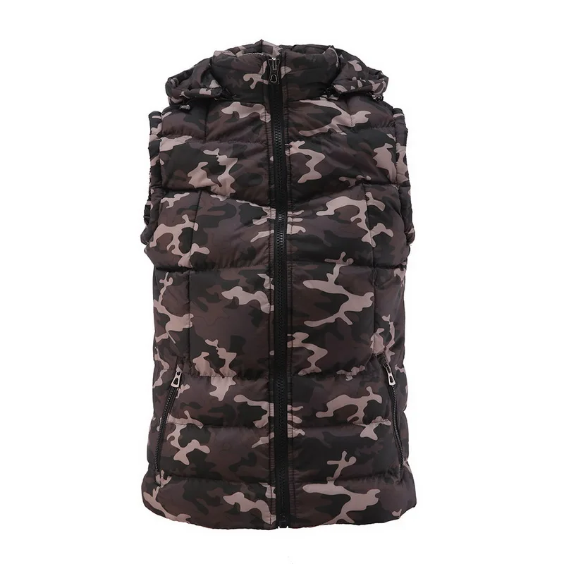 Camouflage Coffee Мужская зимняя теплая камуфляжная одежда Повседневная тонкая жилетка, куртка-безрукавка, пальто - Цвет: Camouflage Coffee