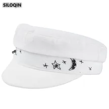 SILOQIN тренд леди бренды армейские кепки осень мода Звезда Луна вышивка плоская кепка личности элегантные шляпы для отдыха для женщин