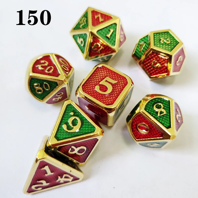 DnD металлические игральные кости RPG MTG игральные кости индивидуальность шрифт кости включают различные цветные кости сумка D4 D6 D8 D10 D12 D20 - Цвет: 150