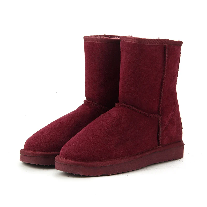 Высокое качество; Натуральная Воловья кожа; Классический австралийский стиль; шерсть; зимние сапоги; женские сапоги; теплая зимняя обувь для женщин - Цвет: Бордовый