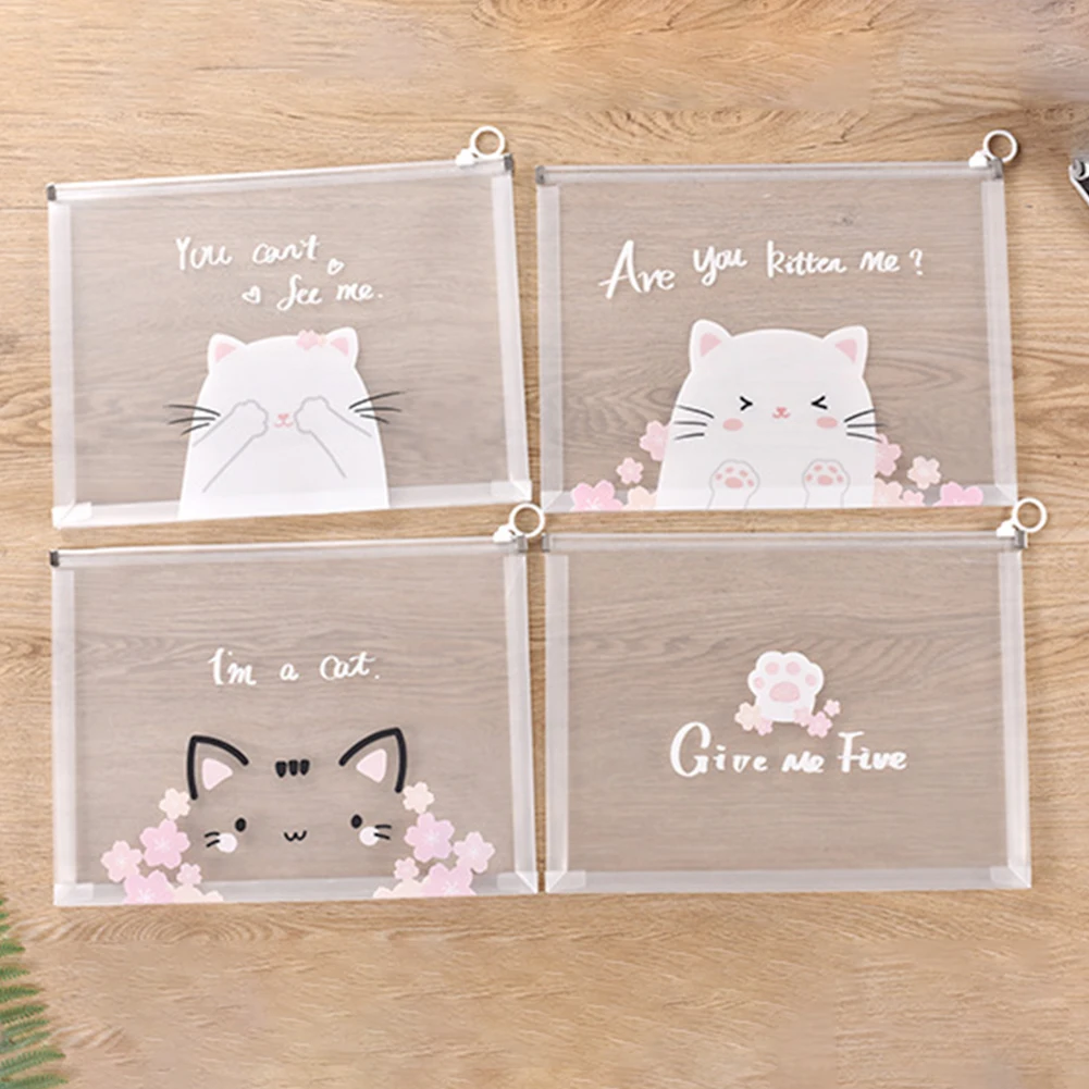 

4 Pcs Students Pencil Stationery PVC Waterproof Transparent Office Paper Holder File Bags Zipper Dust Proof Document Storage