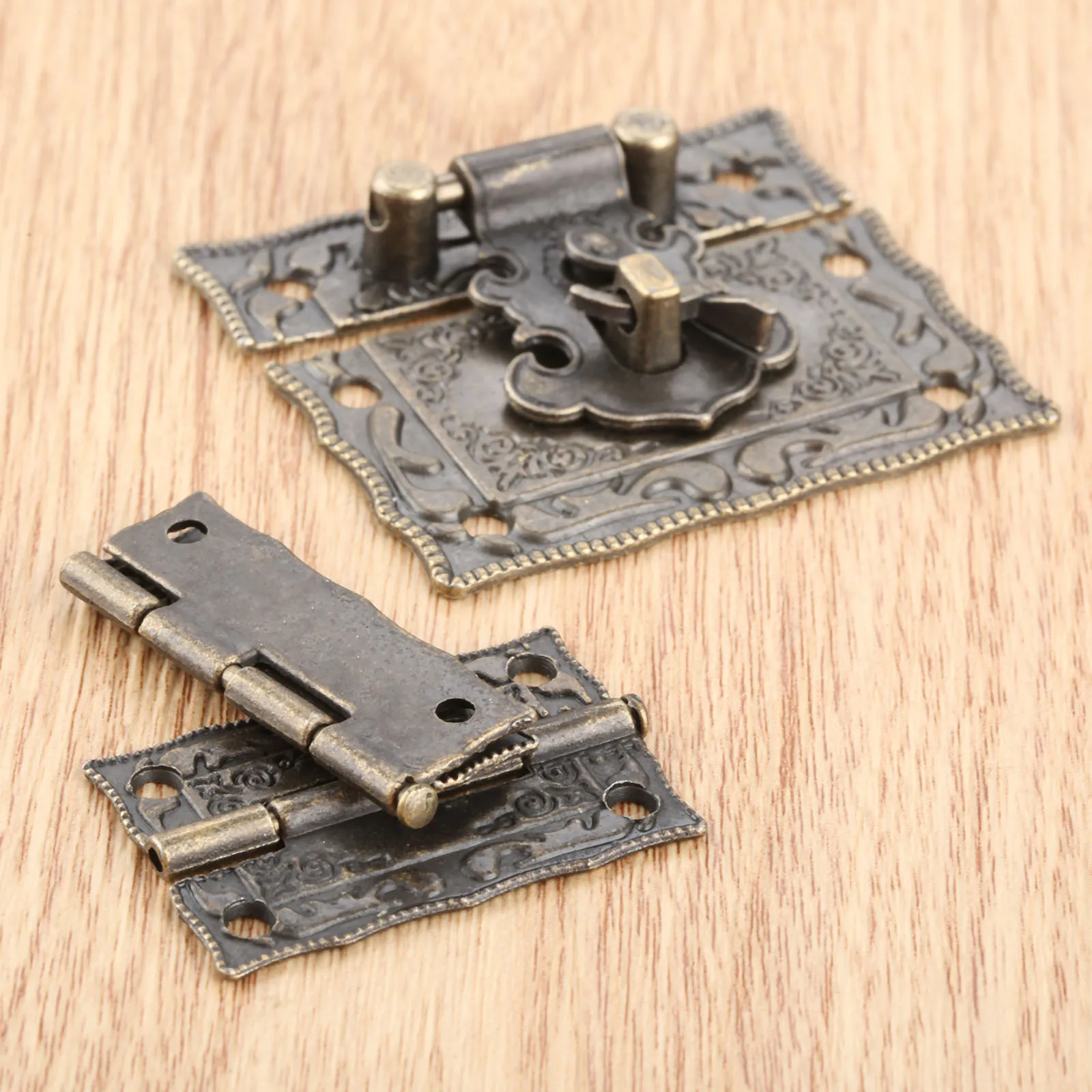 Antique Jewelry Box Hasp Latch & Hinges - Vintage Bronze Engraved Lock Set For Small Wooden Box, Cabinet, Or Gift Box